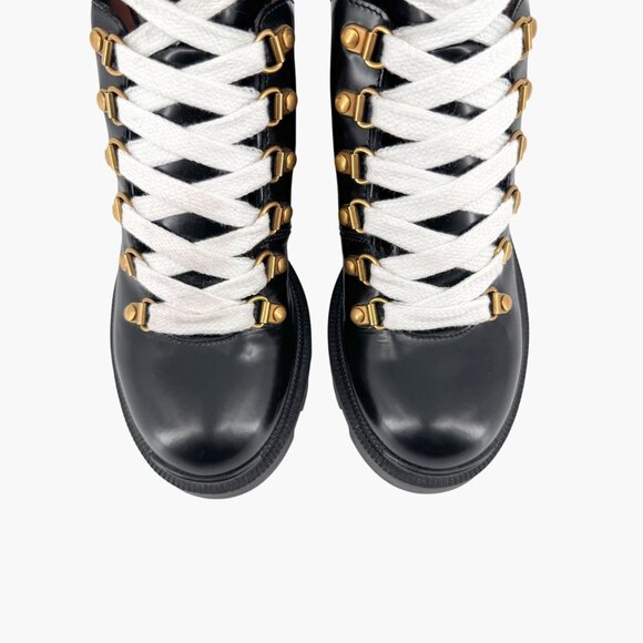 Gucci Sylvie Trip Black Leather Lace Up Combat Boots Size 36.5 US 6.5 Women's - Picture 4 of 15